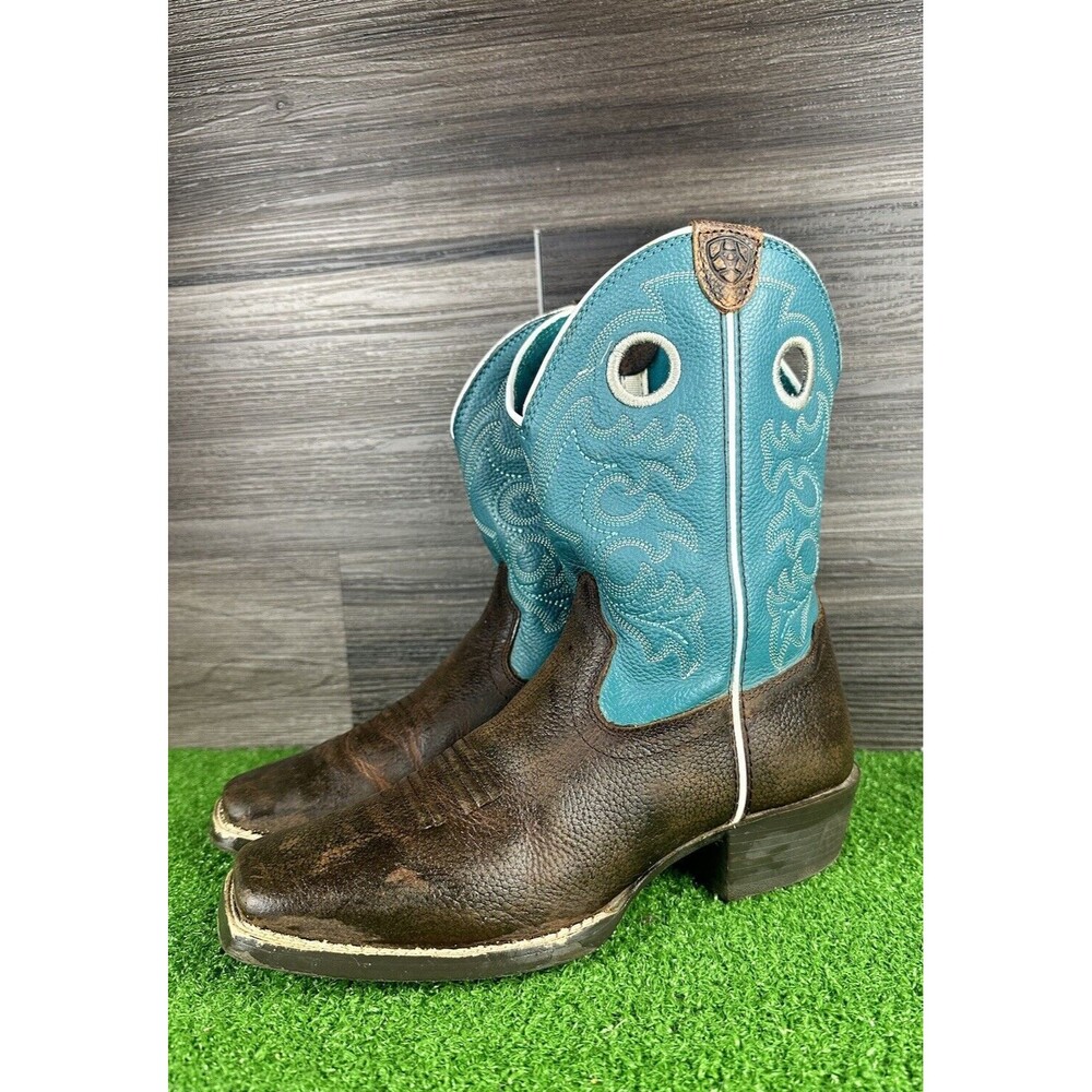 Ariat Youth Fatbaby‎ Leather Boots, Distressed Brown Turquoise size 4